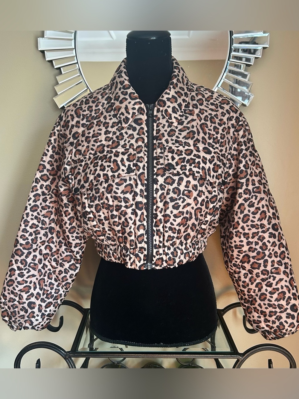 Zara Leopard Print Cropped Bomber Jacket